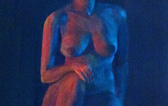 Study in blue and red light, acrylic on canvas