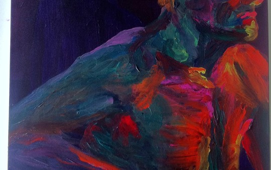 Seated male, acrylic on canvas